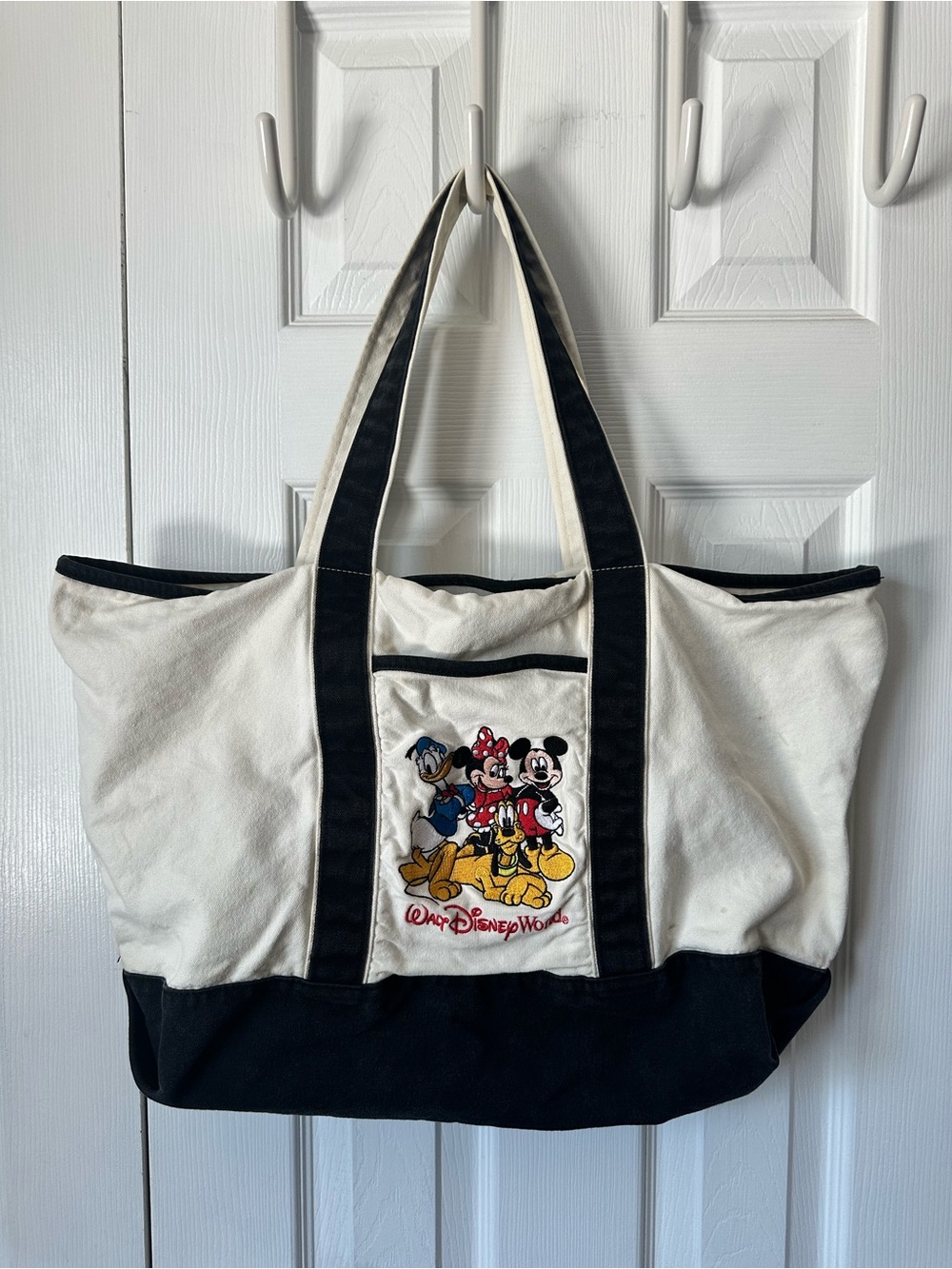 Vintage Walt Disney world Canvas Black & Tan Embroidered Tote Bag